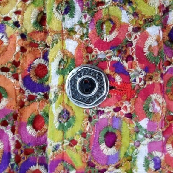 Chico's Shacket Rainbow Eyelet Lace Mandarin Collar Button Down Jacket Sz 0 - Picture 12 of 12